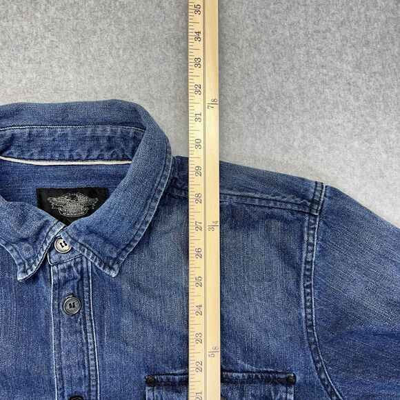 Harley-Davidson Denim Button-Down Shirt Men’s XL Blue Prison Style Workwear - Picture 12 of 13